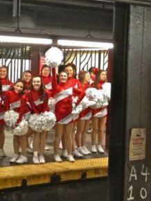 Cheerleaders in NYC Subway