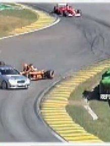 F1 driver NIck Heidfeld hits safety car door