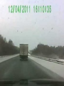 Luckily avoided head on collision with a slipped truck trailer