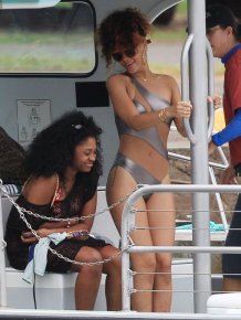 Rihanna’s Sensational Shiny Silver Swimsuit