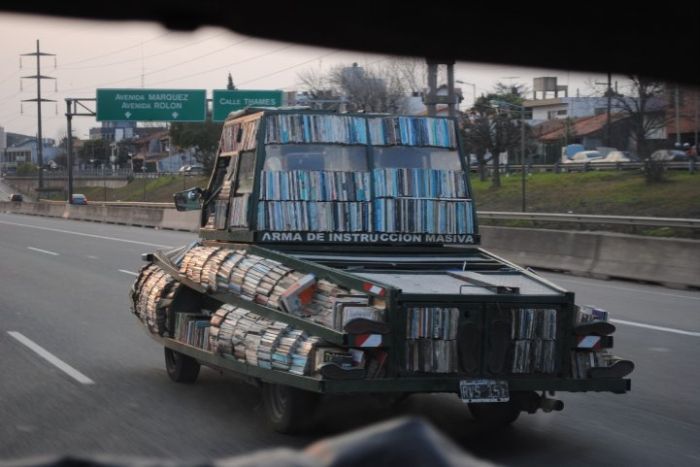 Tank-Shaped Mobile Library Hands Out Free Books 