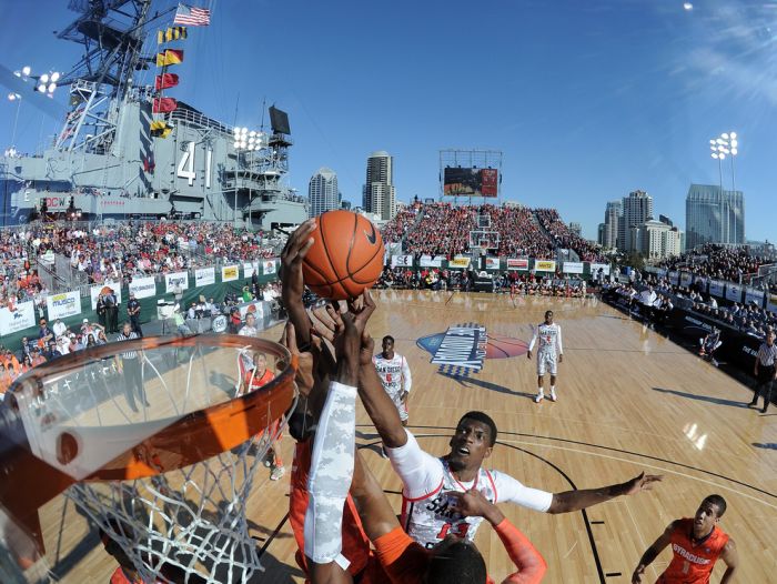 College Basketball Game Played On An Aircraft Carrier