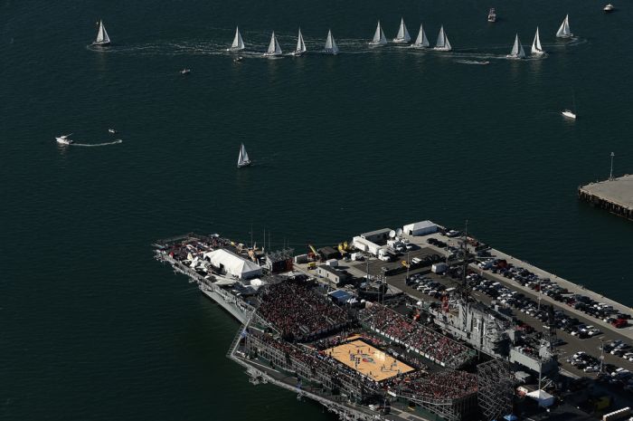 College Basketball Game Played On An Aircraft Carrier