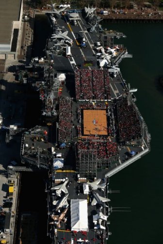 College Basketball Game Played On An Aircraft Carrier