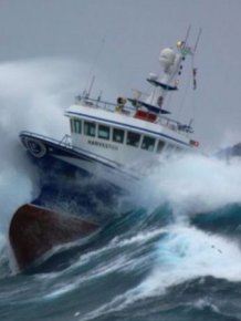Fishing Boat Battered by Waves