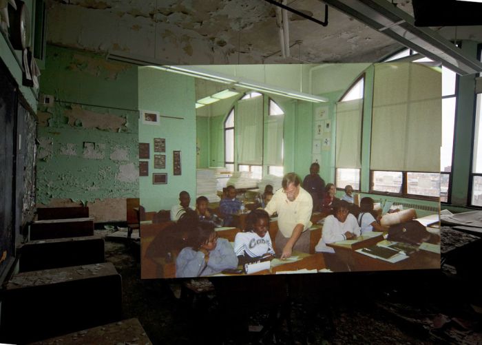Abandoned Detroit School. Then and Now