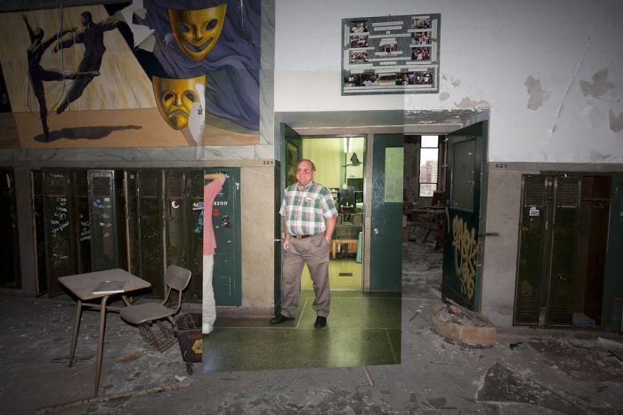 Abandoned Detroit School. Then and Now
