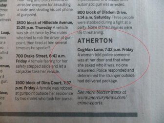 Police Blotter Reports From Atherton, California