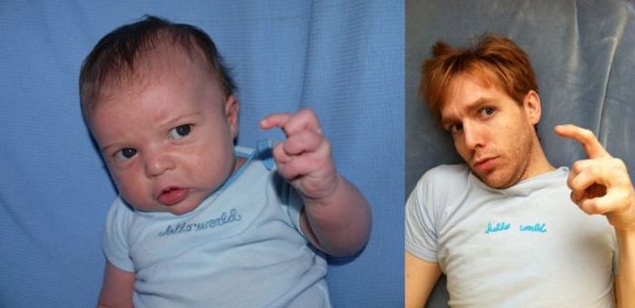 Guy Re-enacts Scenes in Baby Photos