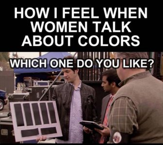 How I Feel When Women Talk About Colors