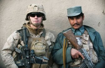 US Marines and Afghan Police Officers