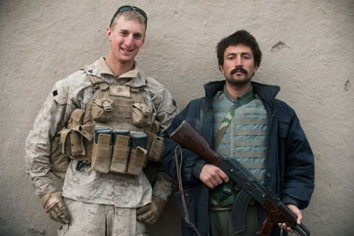 US Marines and Afghan Police Officers