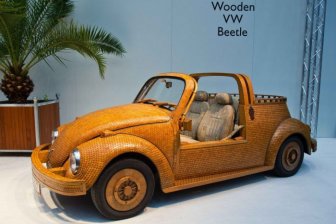 Volkswagen Beetle Made Out Of Wooden Tiles