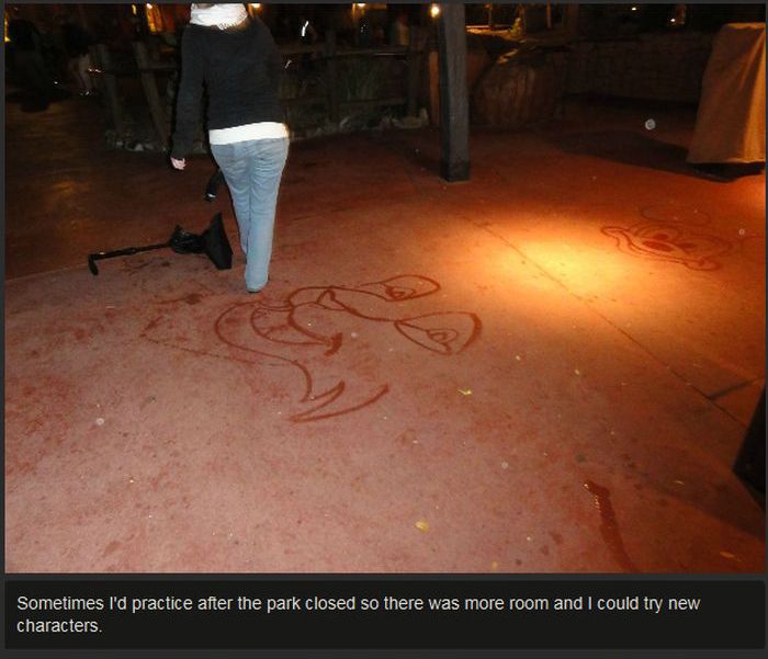 Janitor At Disney World Draws Characters With A Broom