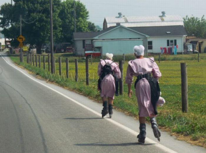 Rollerblading Amish People