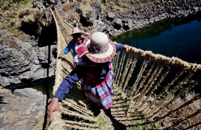 Handmade Suspension Bridge In Peru