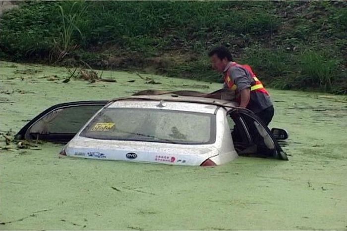 When Your Car Gets Stuck In A Pond