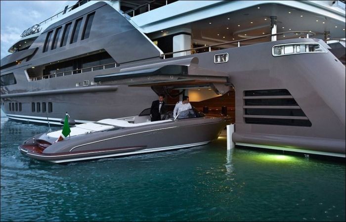 Yacht with a Built-in Garage for Boats