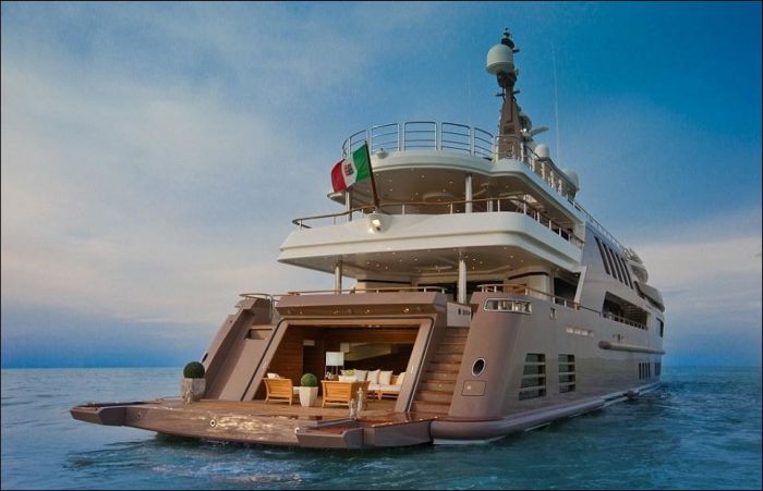 Yacht with a Built-in Garage for Boats
