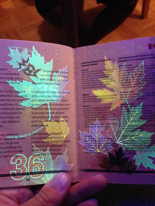 What The New Canadian Passport Looks Like Under A Black Light