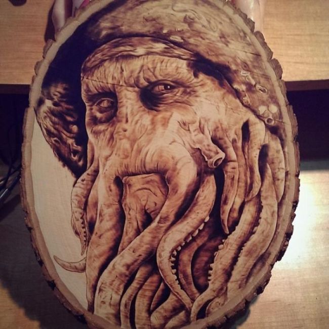 Artist Burns Famous Movie Characters Onto Wood