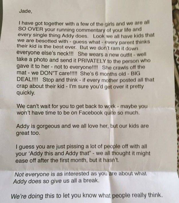 Mother Gets Angry Letter From Friends That Don't Like Her Baby Posts