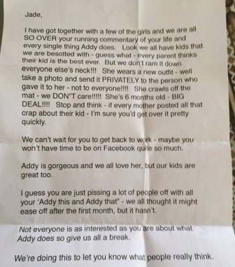 Mother Gets Angry Letter From Friends That Don't Like Her Baby Posts