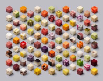 Artists Cut Raw Food Into 98 Perfectly Sized Cubes