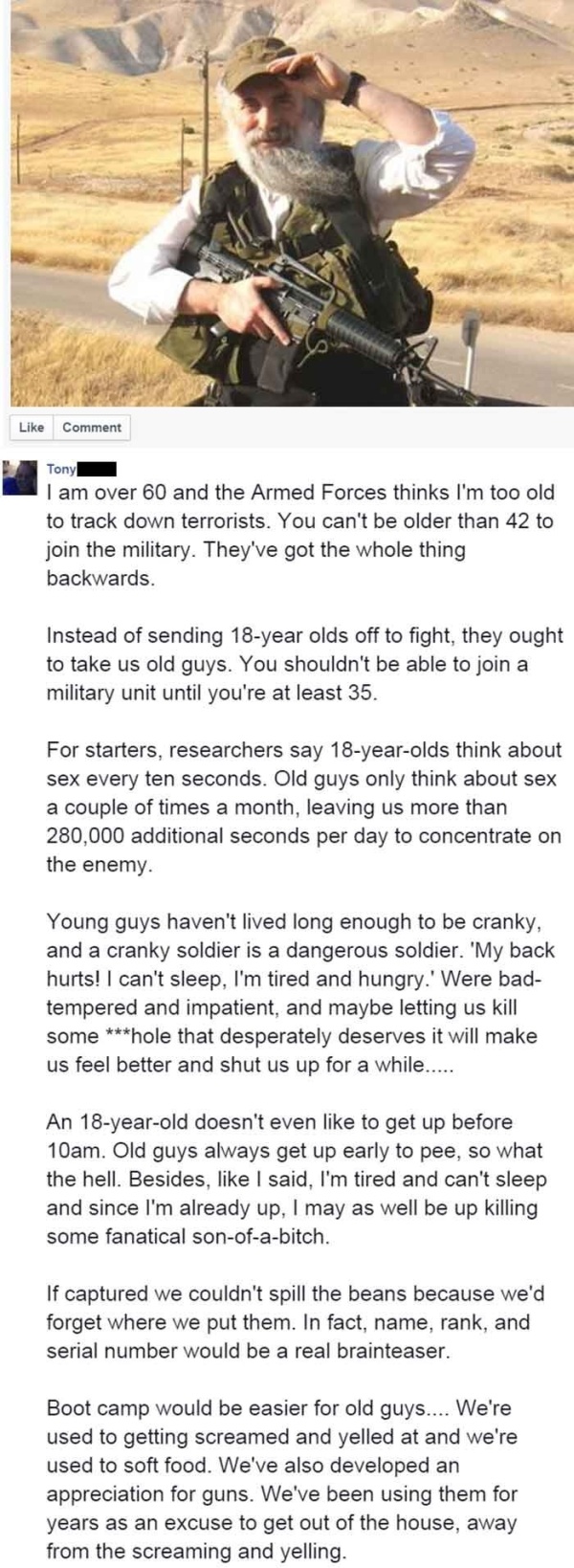 Senior Citizen On Why Old People Should Be Allowed To Join The Army