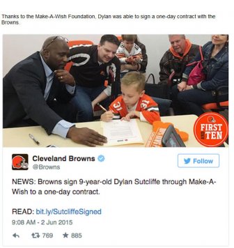 The Cleveland Browns Signed A 9 Year Old To A Contract To Grant His Wish