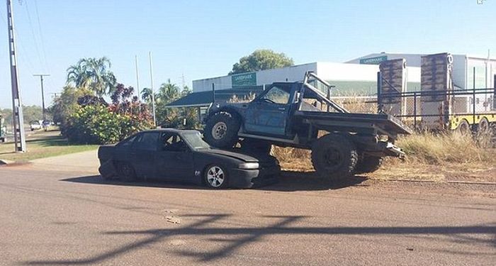 Man Uses Truck To Crush The Car Of His Ex-Girlfriend's New Lover