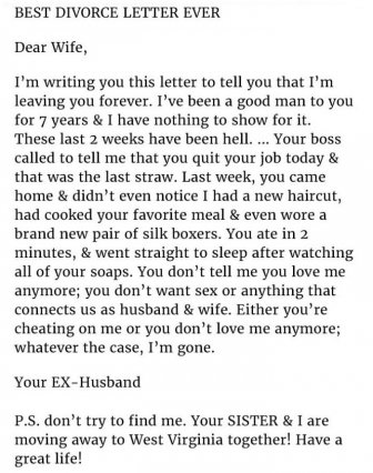 Wife Has The Best Response To Cheating Husband's Breakup Letter