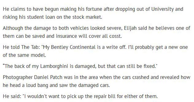 Stock Trader Laughs As His Lamborghini And Bentley Crash In The Same Night