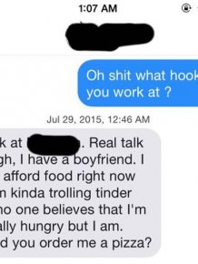 Girl Trolls Tinder Trying To Get Pizza But Instead She Just Gets Burned