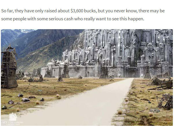 Architects try to raise $2.9 billion to build Minas Tirith, the city in  'Lord of the Rings