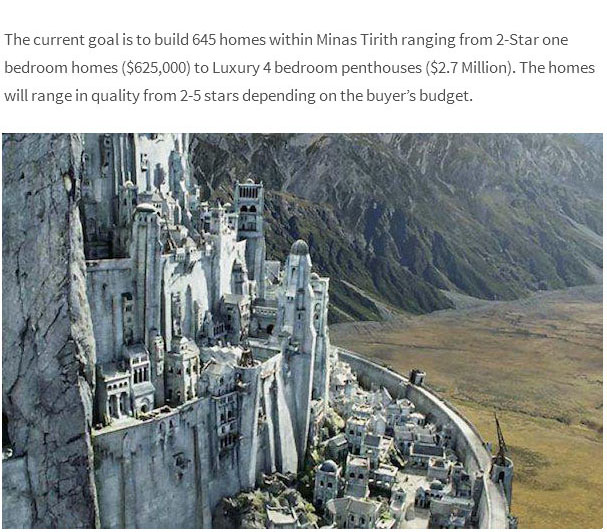 Architects try to raise $2.9 billion to build Minas Tirith, the city in  'Lord of the Rings