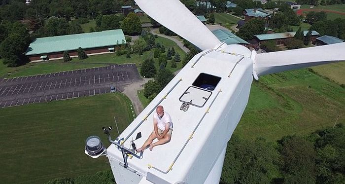Drone Spots Man Sunbathing On Top Of A 200 Ft Tall Wind Turbine