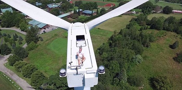 Drone Spots Man Sunbathing On Top Of A 200 Ft Tall Wind Turbine
