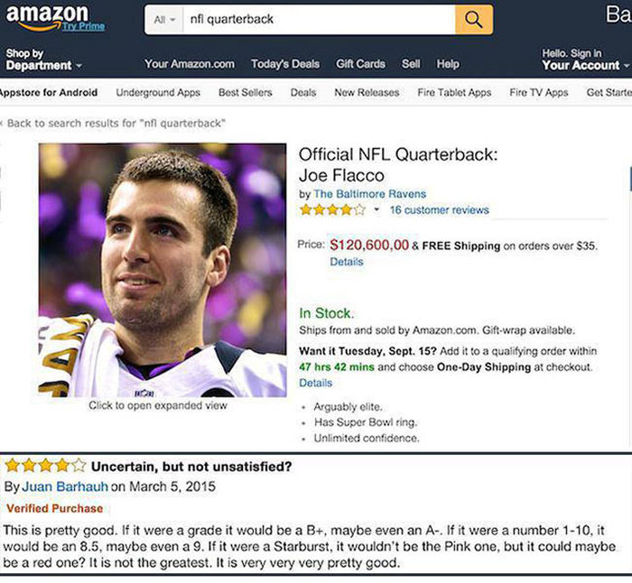 If People Could Review NFL Quarterbacks On Amazon