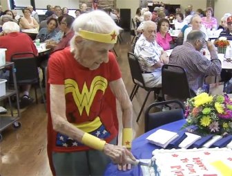 103 Year Old Dresses Up As Wonder Woman To Volunteer At The Senior Center