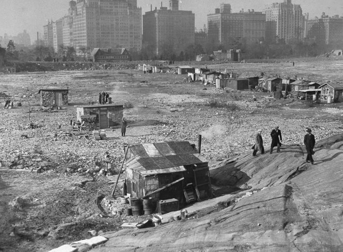 Hooverville in Central Park During The Great Depression