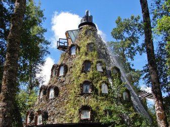 The hotel - volcano with waterfall in Chile