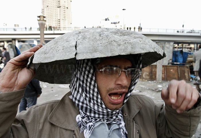 Egyptian Protesters' Makeshift Helmets