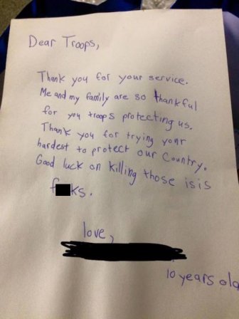 Ten Year Old Sends A Care Package To Troops In Search Of ISIS