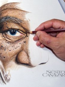 Artist Spends 50 Hours Drawing A Portrait Of Morgan Freeman With Colored Pencils