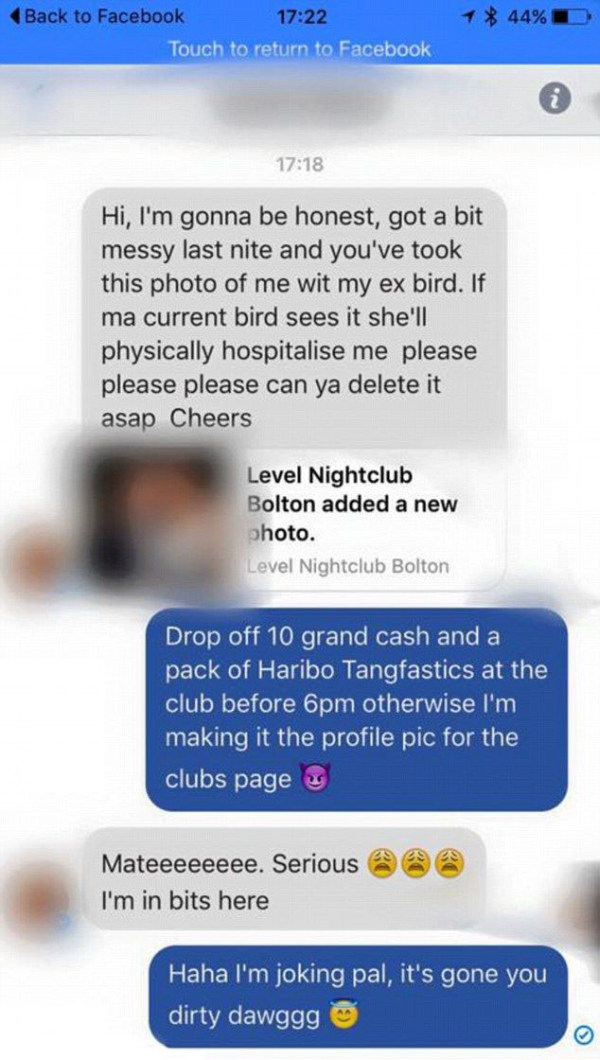 Cheating Boyfriend Begs Nightclub To Take Down A Picture Of Him In The Act