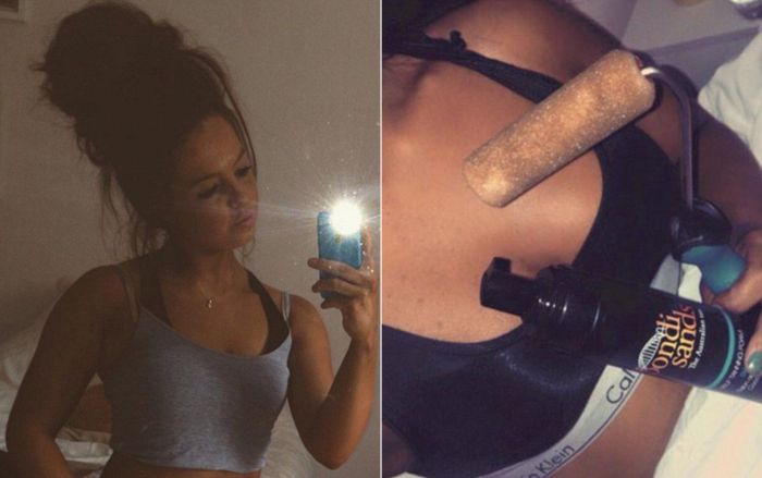 Girl Uses A Paint Roller To Apply Her Fake Tan As She Tries To Copy A Viral Photo