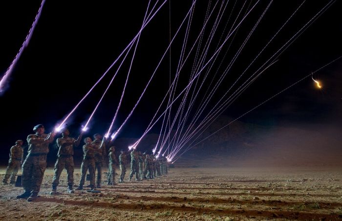 UK Soldiers Light Up The Sky With Shamooli Flares