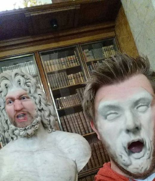 Guy Does Hilariously Creepy Face Swaps With Statues In A Museum