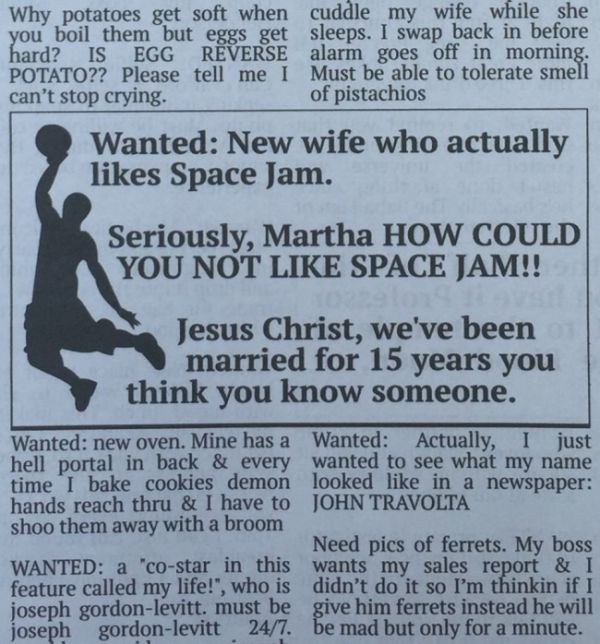 Hilarious Fake Want Ads From The Community Newspaper